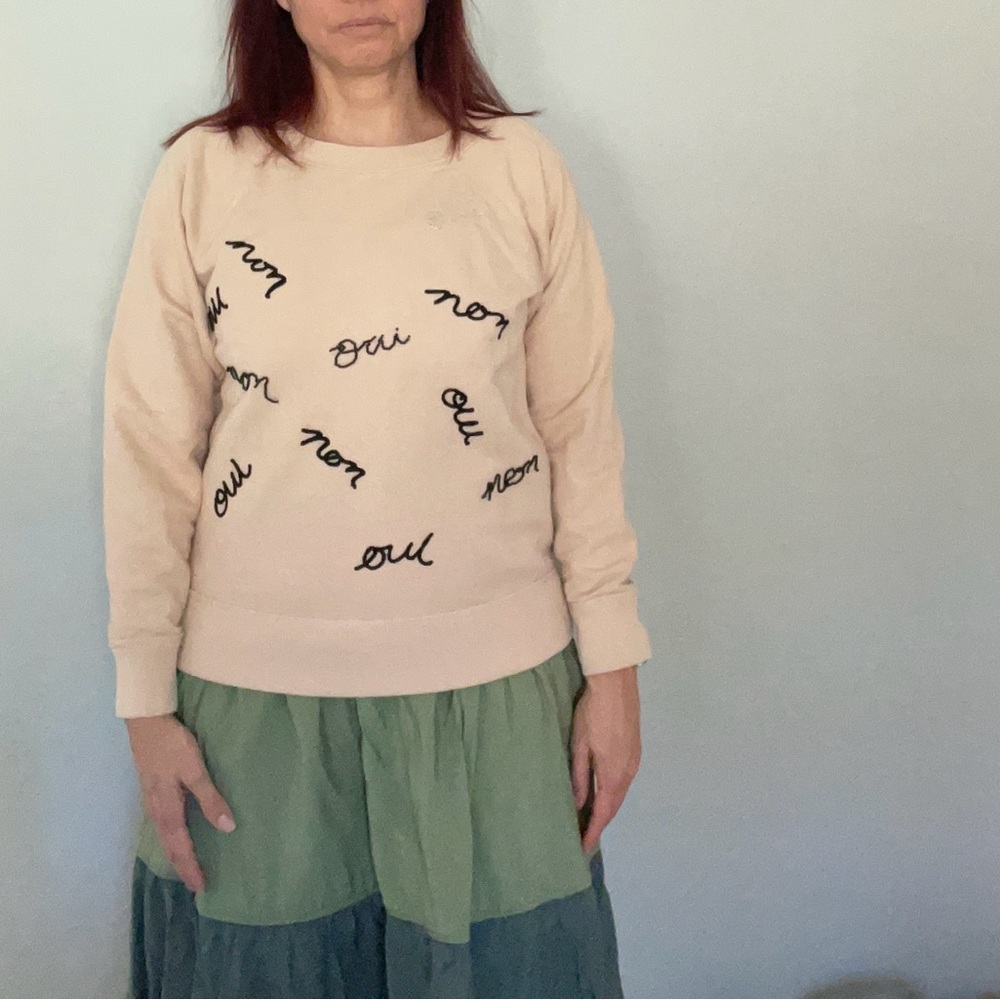 J.Crew “Oui Non” Beaded, Embroidered and Embellished Sweatshirt